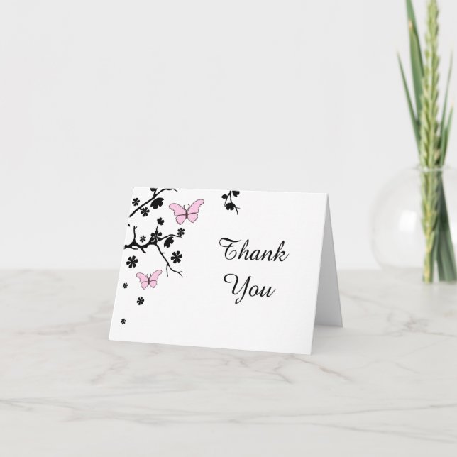 Tarjeta De Agradecimiento Elegante Boda Gracias Mariposas (Anverso)