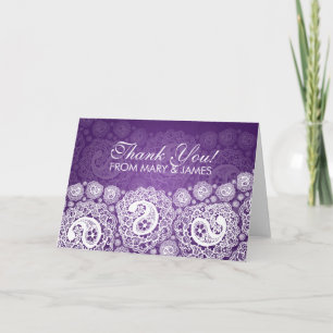 Tarjeta De Agradecimiento Elegante Boda "Gracias" Paisley Lace Purple