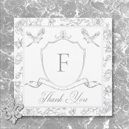 Tarjeta De Agradecimiento Elegante Boda Gray Chinoiserie Bird & Escudo