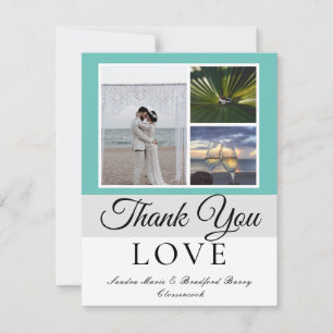 Tarjeta De Agradecimiento Elegante Boda Gris de escritura Verde azulada coll