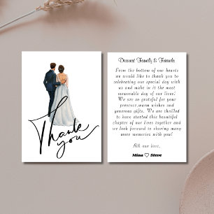 Tarjeta De Agradecimiento Elegante Boda Ilustracion Pareja