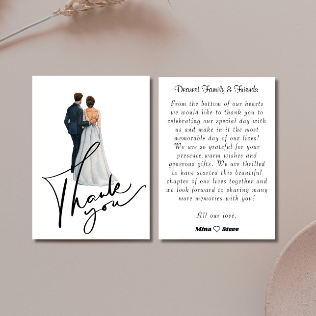 Tarjeta De Agradecimiento Elegante Boda Ilustracion Pareja (Subido por el creador)