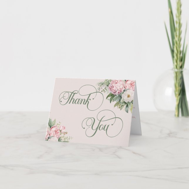 Tarjeta De Agradecimiento Elegante Boda islámico floral rosa y blanca (Anverso)