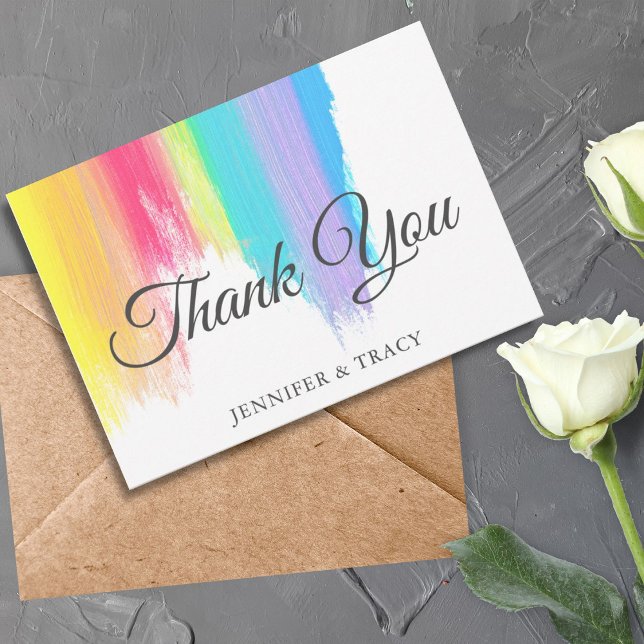 Tarjeta De Agradecimiento Elegante Boda LGBTQ color arcoiris (Subido por el creador)