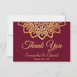 Tarjeta De Agradecimiento Elegante Boda Llanto de Oro de Borgoña