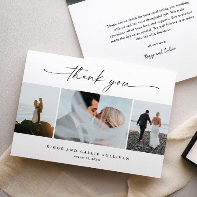 Tarjeta De Agradecimiento Elegante Boda manuscrita (Elegant handwritten wedding photo folded thank you cards.)