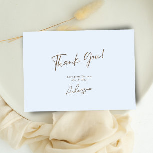 Tarjeta De Agradecimiento Elegante Boda manuscrito azul claro minimo