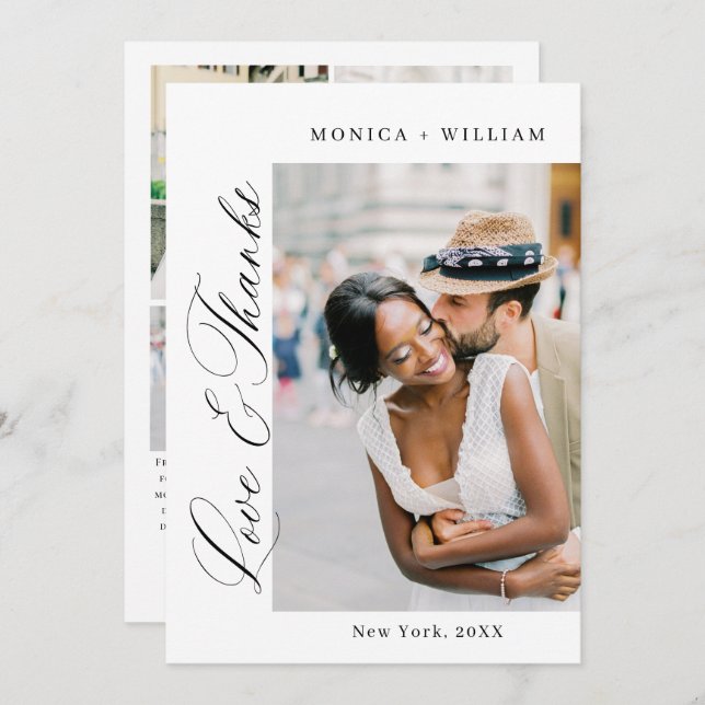 Tarjeta De Agradecimiento Elegante Boda Minimalista 5 Foto (Anverso / Reverso)