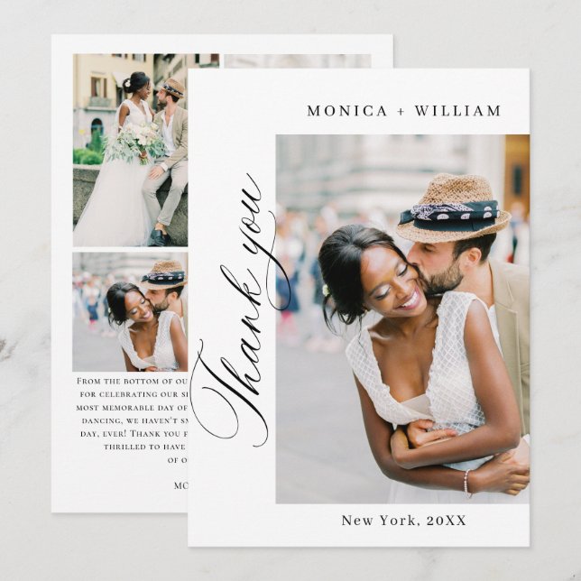 Tarjeta De Agradecimiento Elegante Boda Minimalista 5 Foto (Anverso / Reverso)