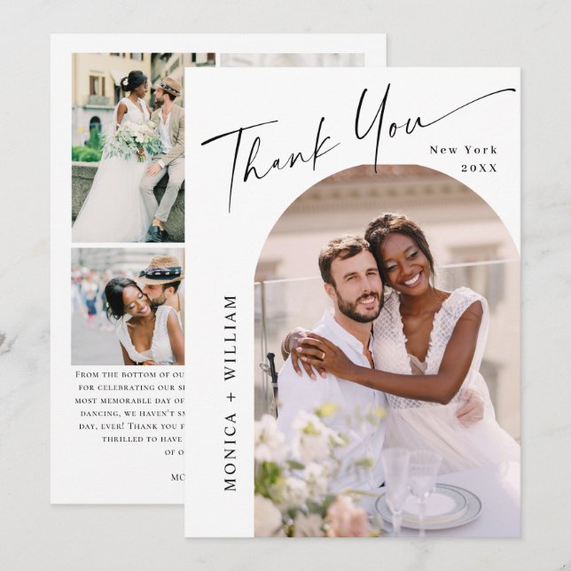 Tarjeta De Agradecimiento Elegante Boda Minimalista 5 Foto (Anverso / Reverso)