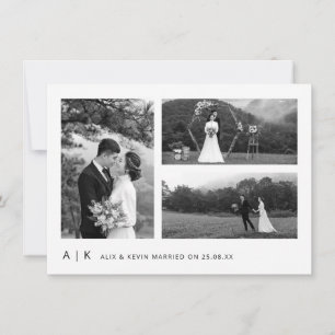Tarjeta De Agradecimiento Elegante Boda Minimalista Black Photo Script