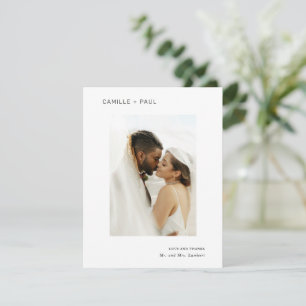 Tarjeta De Agradecimiento Elegante Boda Minimalista de fotografías en blanco