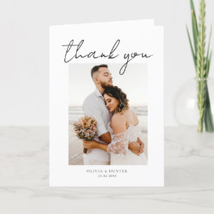 Tarjeta De Agradecimiento Elegante Boda Minimalista de fotos Gracias Cartas