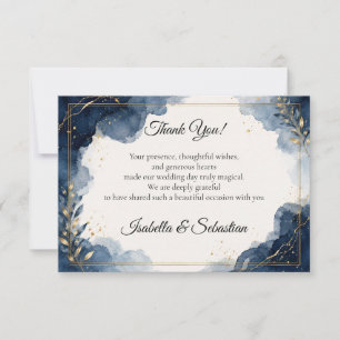 Tarjeta De Agradecimiento Elegante Boda Minimalista de Lujo Zafiro