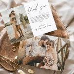 Tarjeta De Agradecimiento Elegante Boda Minimalista Gracias Foto<br><div class="desc">Aumente su gratitud con nuestras elegantes tarjetas de agradecimiento que incluyen escritura moderna y su foto boda favorita. Estas tarjetas ofrecen un diseño elegante y minimalista que complementa perfectamente cualquier estética boda. Personalízalos con un mensaje sincero de agradecimiento para expresar tu agradecimiento a amigos y familiares por su amor y...</div>