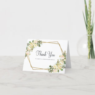 Tarjeta De Agradecimiento Elegante Boda Moda Marco dorado Rosa Floral
