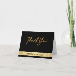 Tarjeta De Agradecimiento Elegante Boda Moderna de Hoja de Oro y Negro