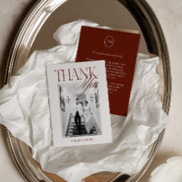Tarjeta De Agradecimiento Elegante Boda Moderna de Terracota Profunda