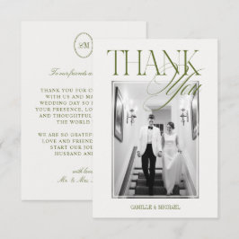 Tarjeta De Agradecimiento Elegante Boda Moderna en Verde Oliva