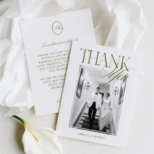 Tarjeta De Agradecimiento Elegante Boda Moderna en Verde Oliva
