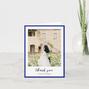 Tarjeta De Agradecimiento Elegante Boda Moderna Foto Azul Real