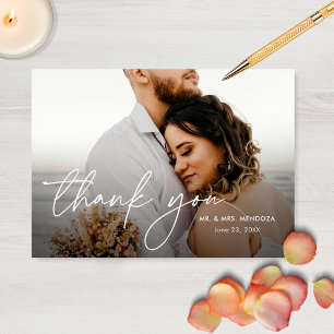 Tarjeta De Agradecimiento Elegante Boda Moderna Simple con Dos Fotos