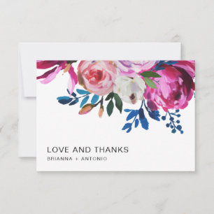 Tarjeta De Agradecimiento Elegante Boda moderno con flores rosadas