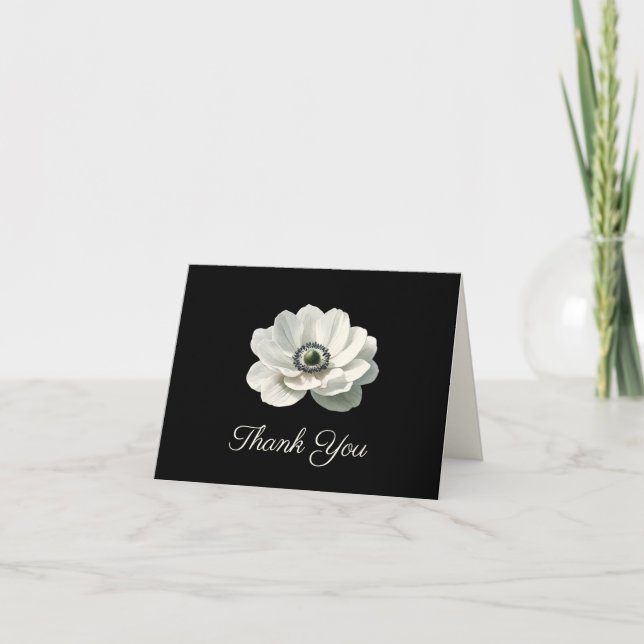 Tarjeta De Agradecimiento Elegante Boda moderno de flores en blanco y negro (Anverso)