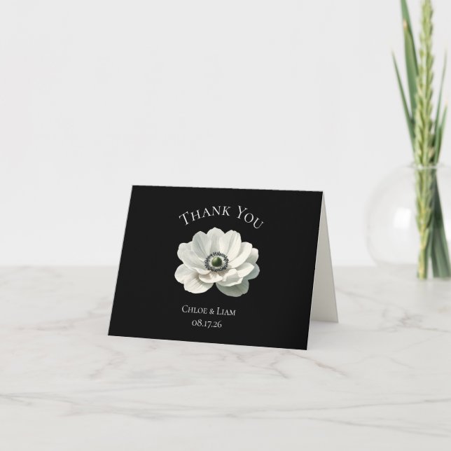 Tarjeta De Agradecimiento Elegante Boda moderno de flores en blanco y negro (Anverso)