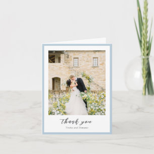 Tarjeta De Agradecimiento Elegante Boda moderno de foto azul en polvo