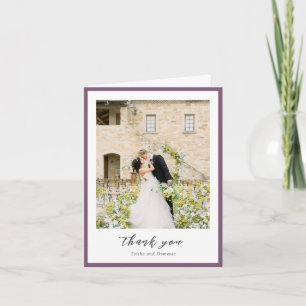 Tarjeta De Agradecimiento Elegante Boda moderno de foto morada