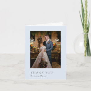 Tarjeta De Agradecimiento Elegante Boda moderno de fotografía azul en polvo