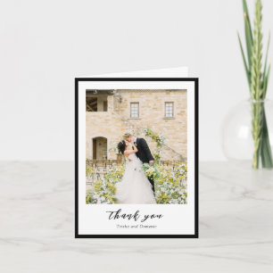 Tarjeta De Agradecimiento Elegante Boda moderno de fotografía en blanco y ne