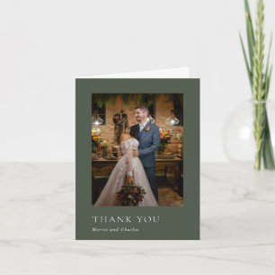 Tarjeta De Agradecimiento Elegante Boda moderno de fotografía verde oliva