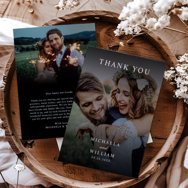 Tarjeta De Agradecimiento Elegante Boda moderno de guiones de 2 fotografías (Subido por el creador)