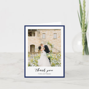 Tarjeta De Agradecimiento Elegante Boda moderno foto azul de la Marina