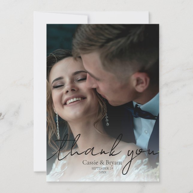 Tarjeta De Agradecimiento Elegante Boda moderno negro y blanco (Anverso)