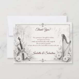 Tarjeta De Agradecimiento Elegante Boda Musical Monocroma
