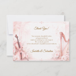 Tarjeta De Agradecimiento Elegante Boda Musical Rosa