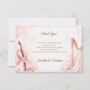 Tarjeta De Agradecimiento Elegante Boda Musical Rosa