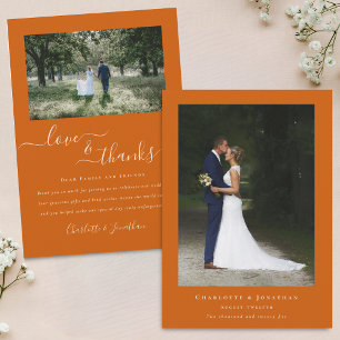 Tarjeta De Agradecimiento Elegante Boda Naranja quemado por foto