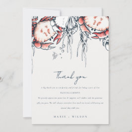 Tarjeta De Agradecimiento Elegante Boda Naval de Cangrejo Rojo Submarino Náu