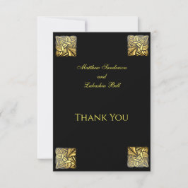 Tarjeta De Agradecimiento Elegante Boda Negra Oro