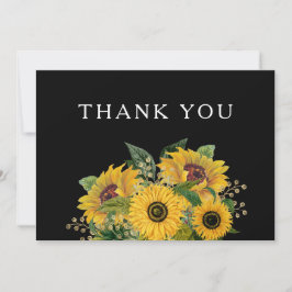 Tarjeta De Agradecimiento Elegante Boda negro floral