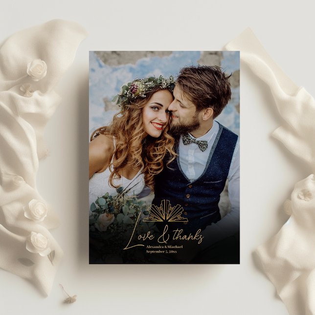 Tarjeta De Agradecimiento Elegante Boda negro y oro Art Deco (Subido por el creador)