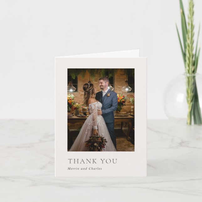 Tarjeta De Agradecimiento Elegante Boda Neutral de fotografía moderna (Anverso)