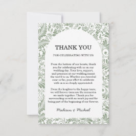 Tarjeta De Agradecimiento Elegante Boda Ornate Swirl Sage Green Floral