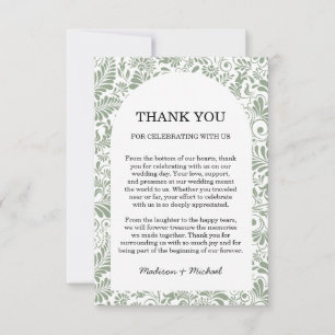 Tarjeta De Agradecimiento Elegante Boda Ornate Swirl Sage Green Floral