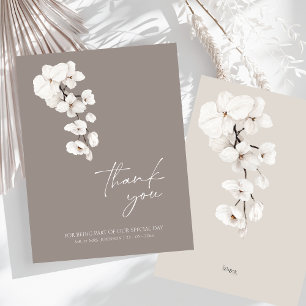 Tarjeta De Agradecimiento Elegante Boda Orquídea Blanca Gris
