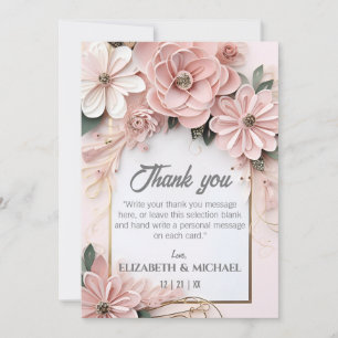 Tarjeta De Agradecimiento Elegante Boda Pastel Floral de papel Cuchillo marc